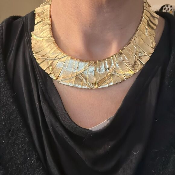 Vintage Wide Unsigned Les Bernard Collar Gold Chain Couture Runway Cleopatra 17” - Picture 1 of 4